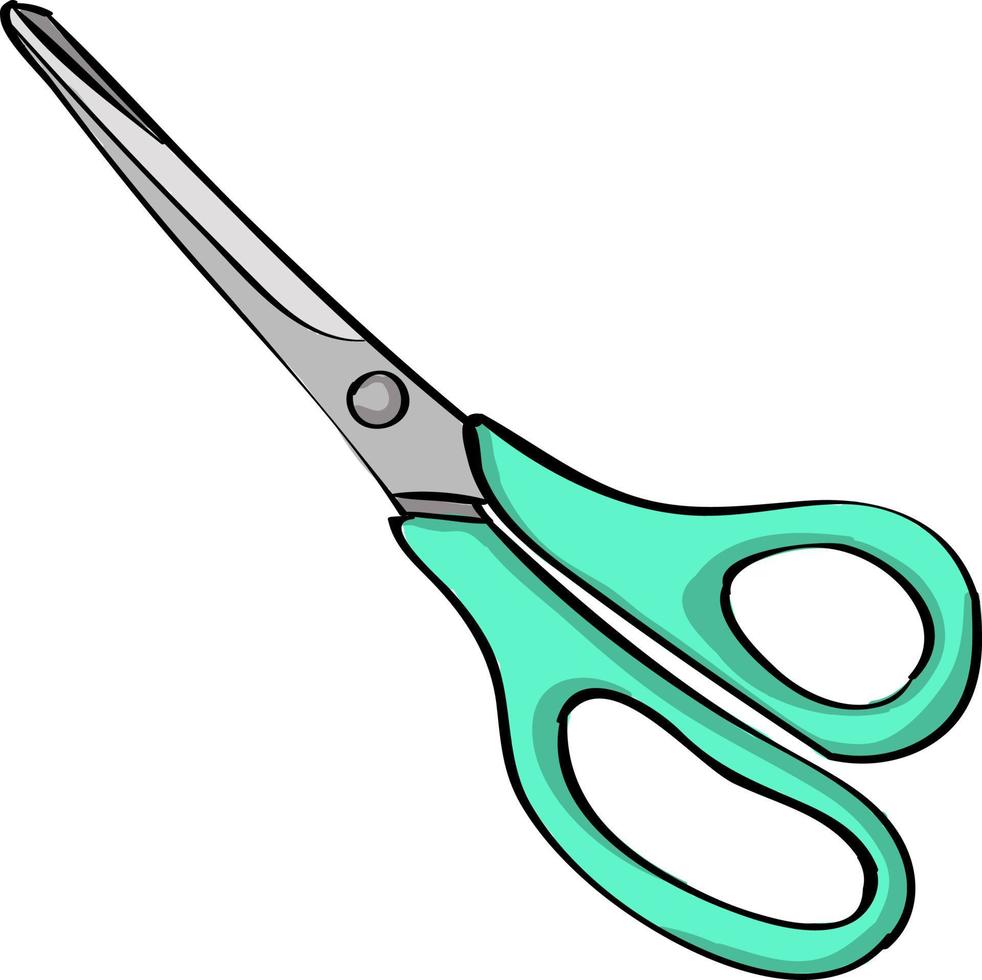 Green scissors, illustration, vector on white background.