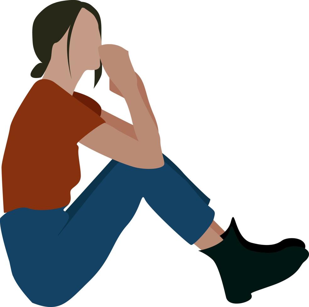 Girl sitting, illustration, vector on white background.