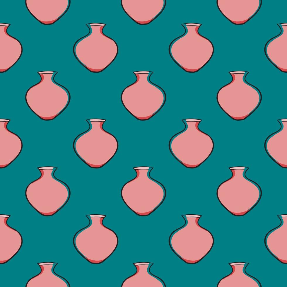 Pink pot , seamless pattern on a green background. vector