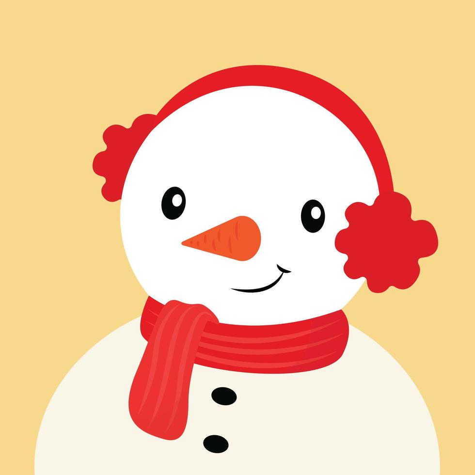 Muñeco de nieve con pañuelo rojo, ilustración, vector sobre fondo blanco.