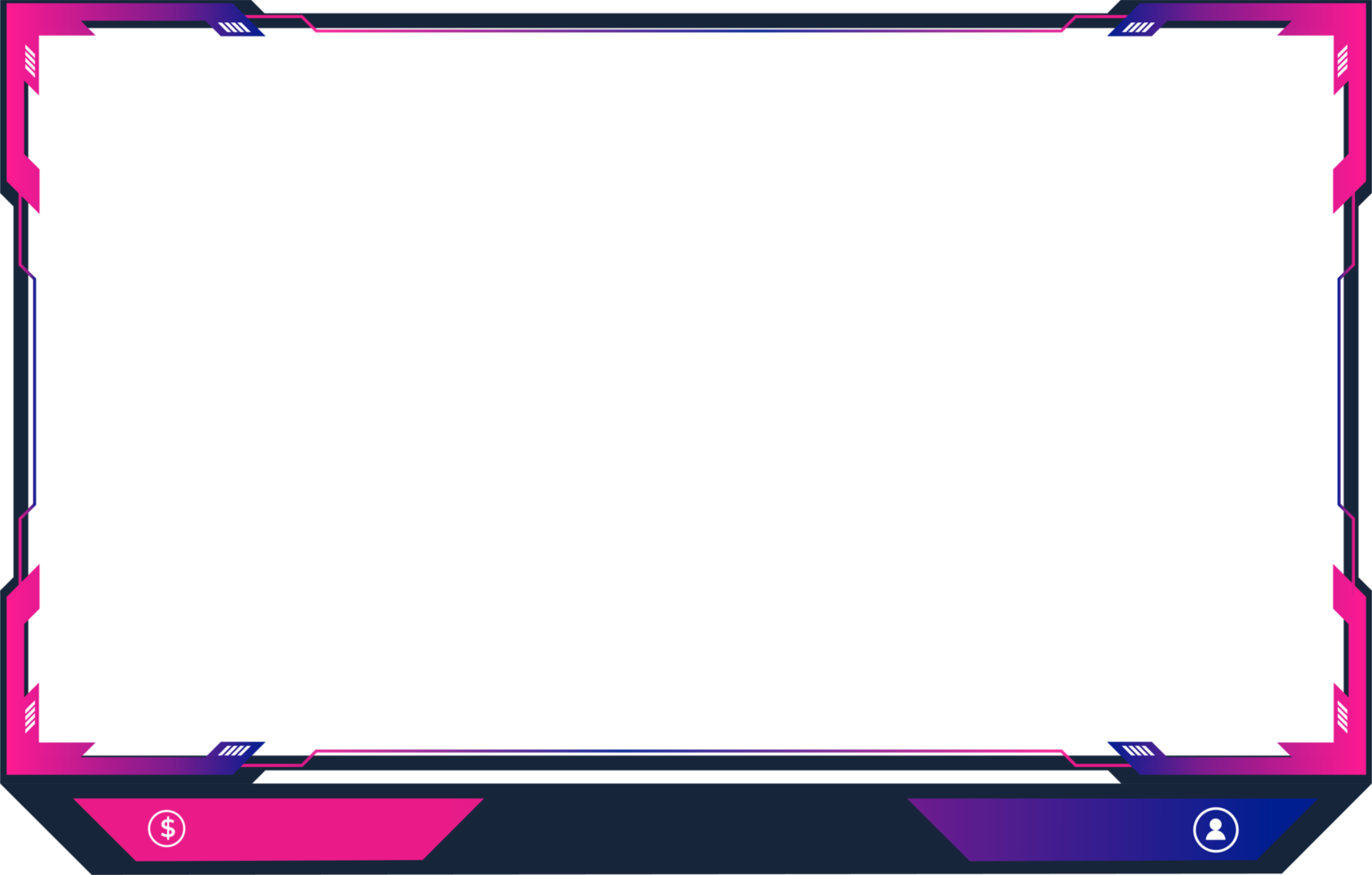 Live streaming overlay design with offline screen panels. Streaming overlay PNG with pink and purple colors. Online gaming panel and broadcast border design. Live gaming screen overlay image.