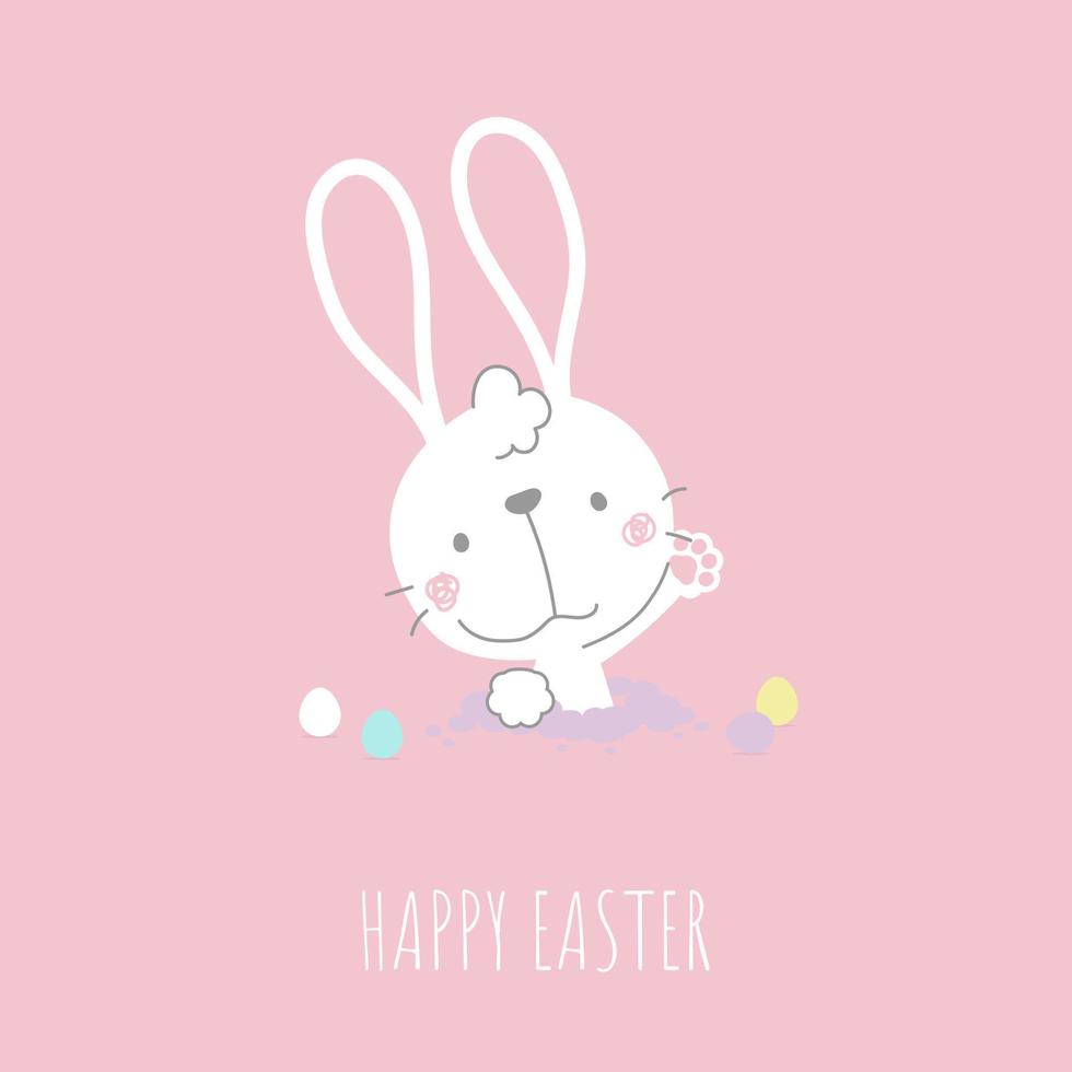 happy easter festival with animal pet bunny rabbit and egg, pastel color, flat vector illustration cartoon character