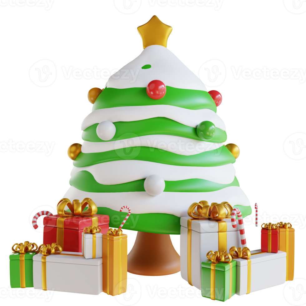 3d illustration gift box and tree png
