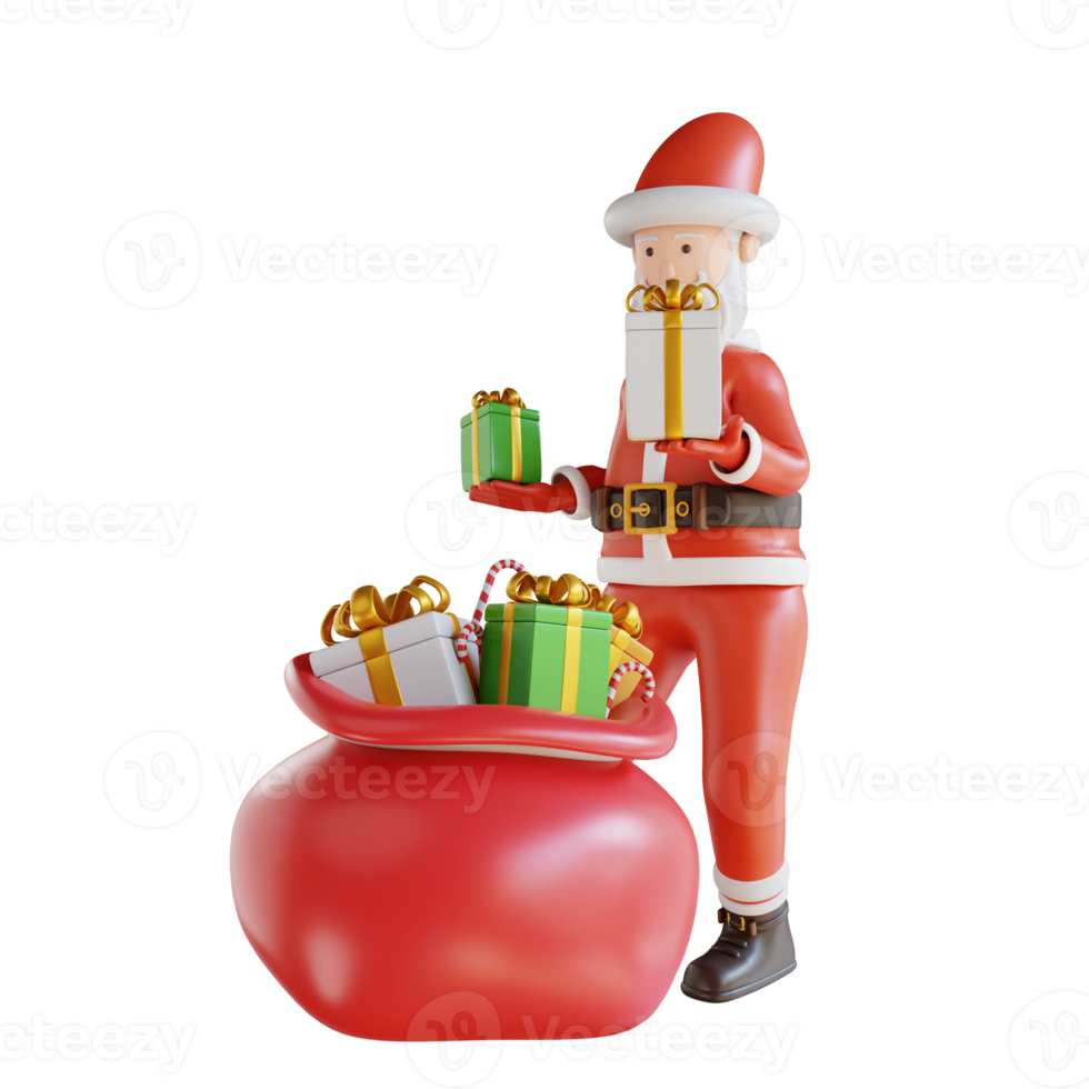 3d illustration Santa takes a gift box from a gift bag png