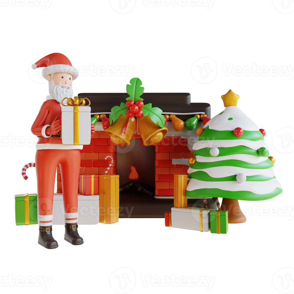 3d illustration Christmas decoration and gift box and Santa Claus png