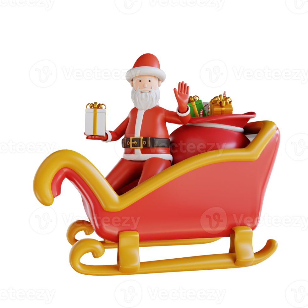 3d illustration Santa Clause waving by riding the train png