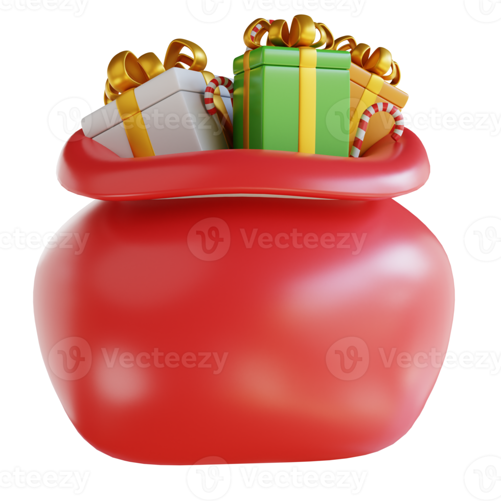 3d illustratie de kerstman claus geschenk zak png