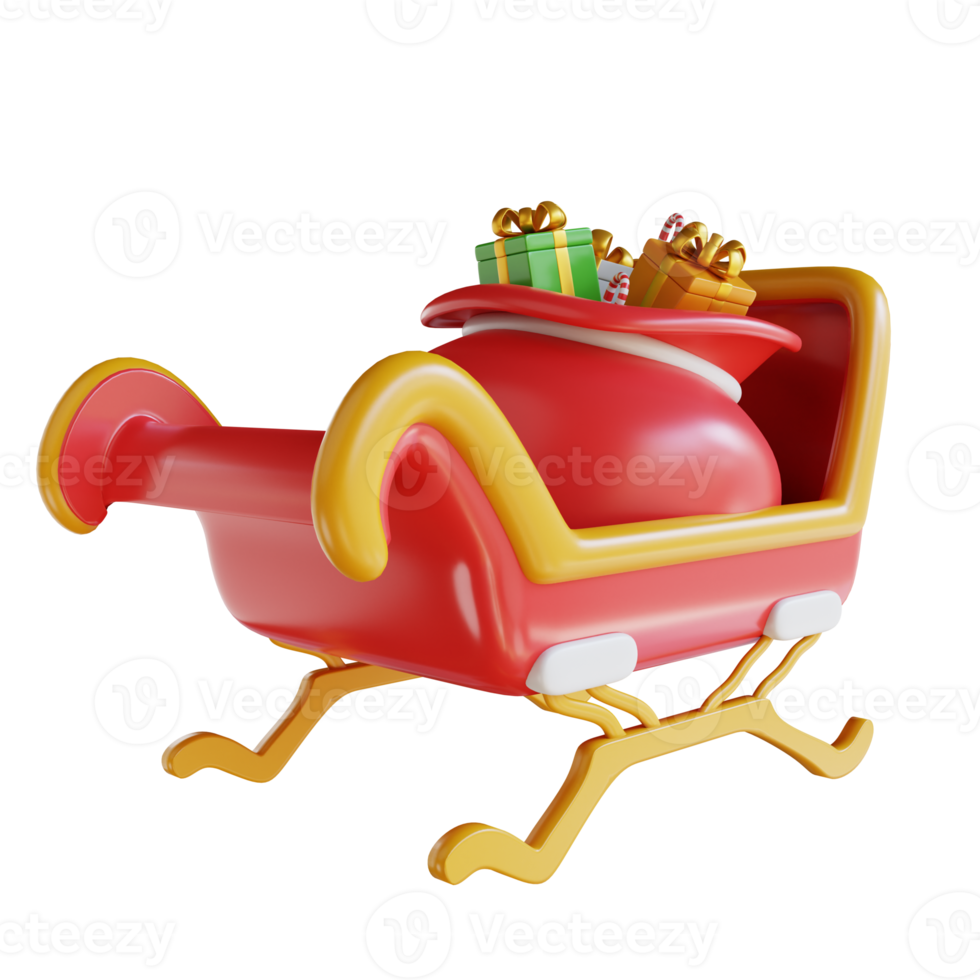 carro de presente de papai noel de ilustração 3d png