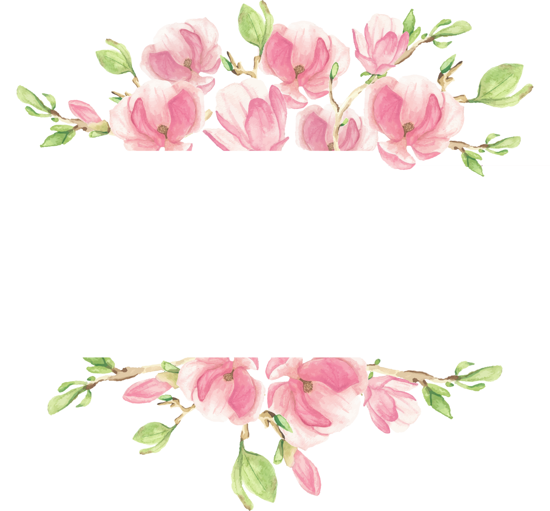 pink pastel watercolor Magnolia branch flower bouquet arrangement