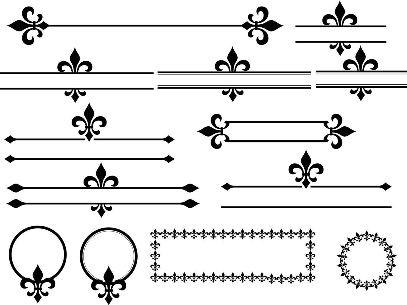 calligraphic flourish design elements on white background. fleur de lis borders and frames sign. vector