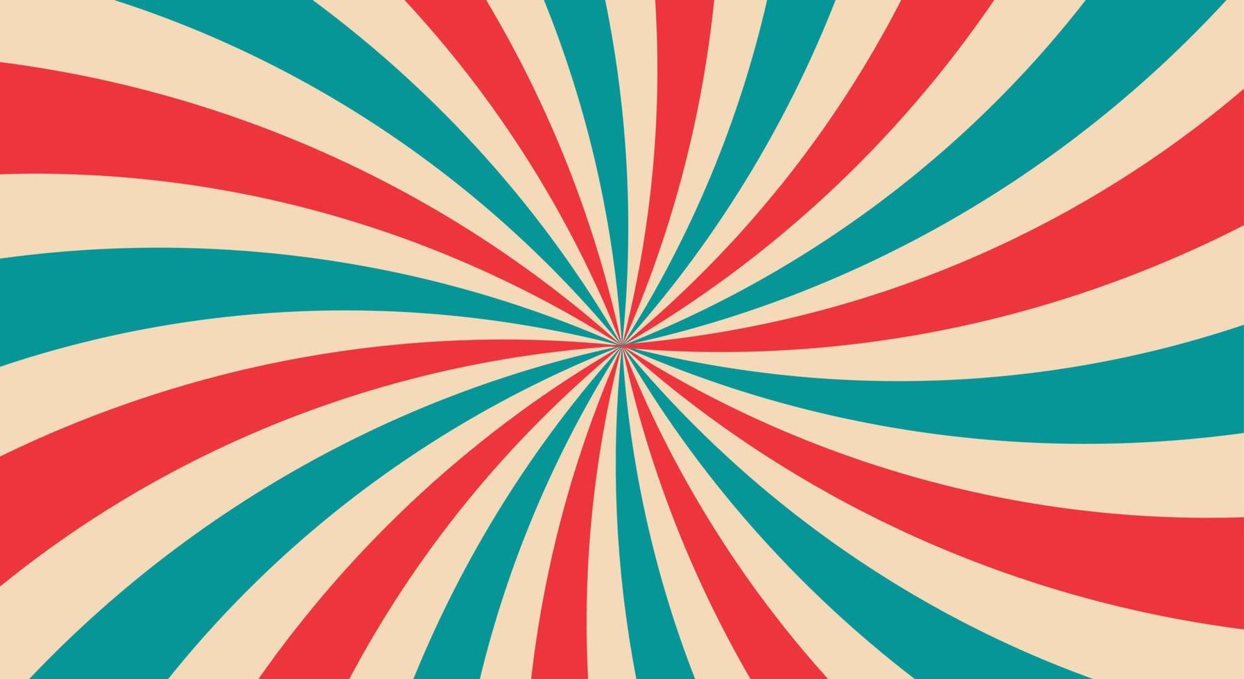 Retro background with curved. Sunburst or sun burst retro background. Turquoise and red colors. vector