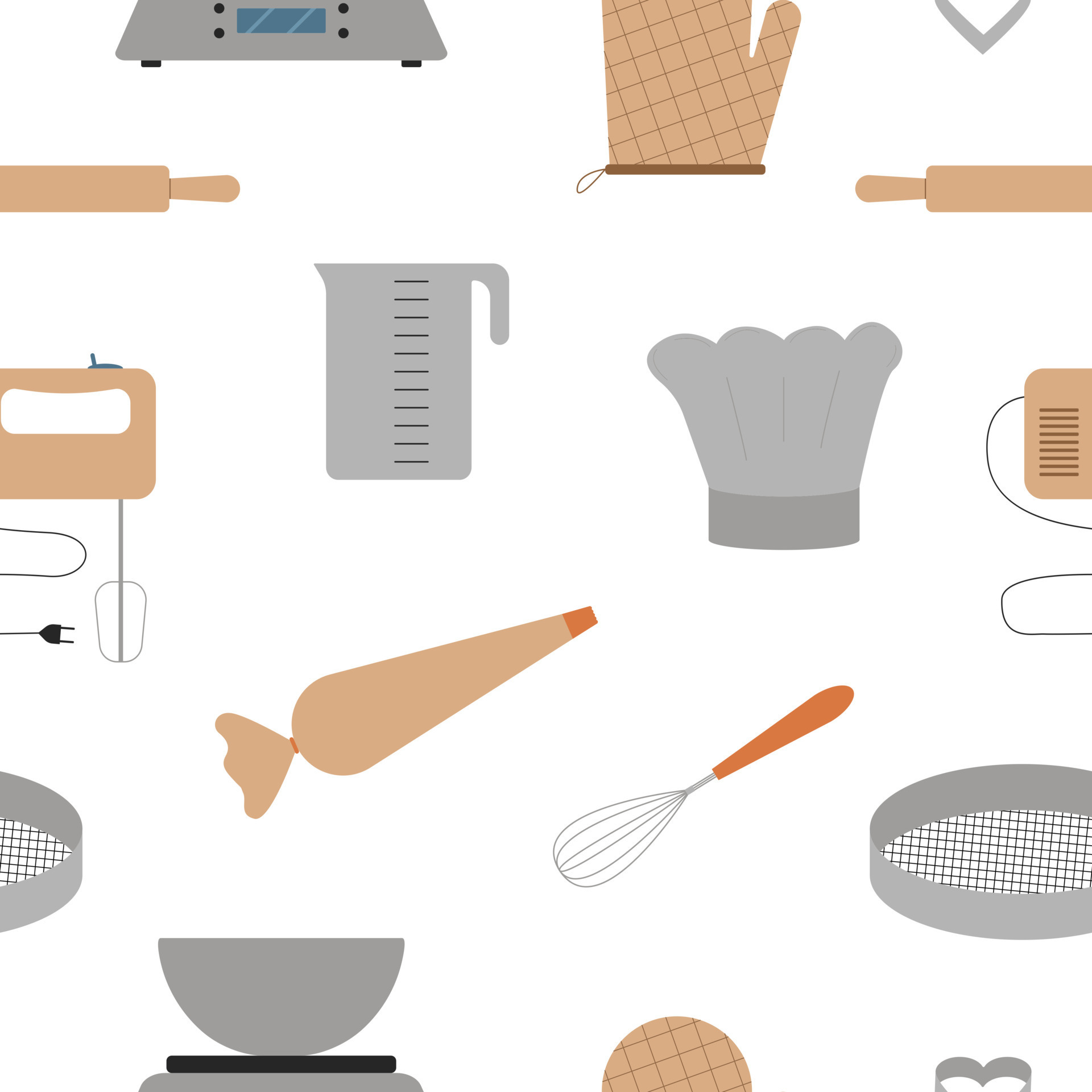 Seamless pattern with baking tools. Cooking equipment. Flat style