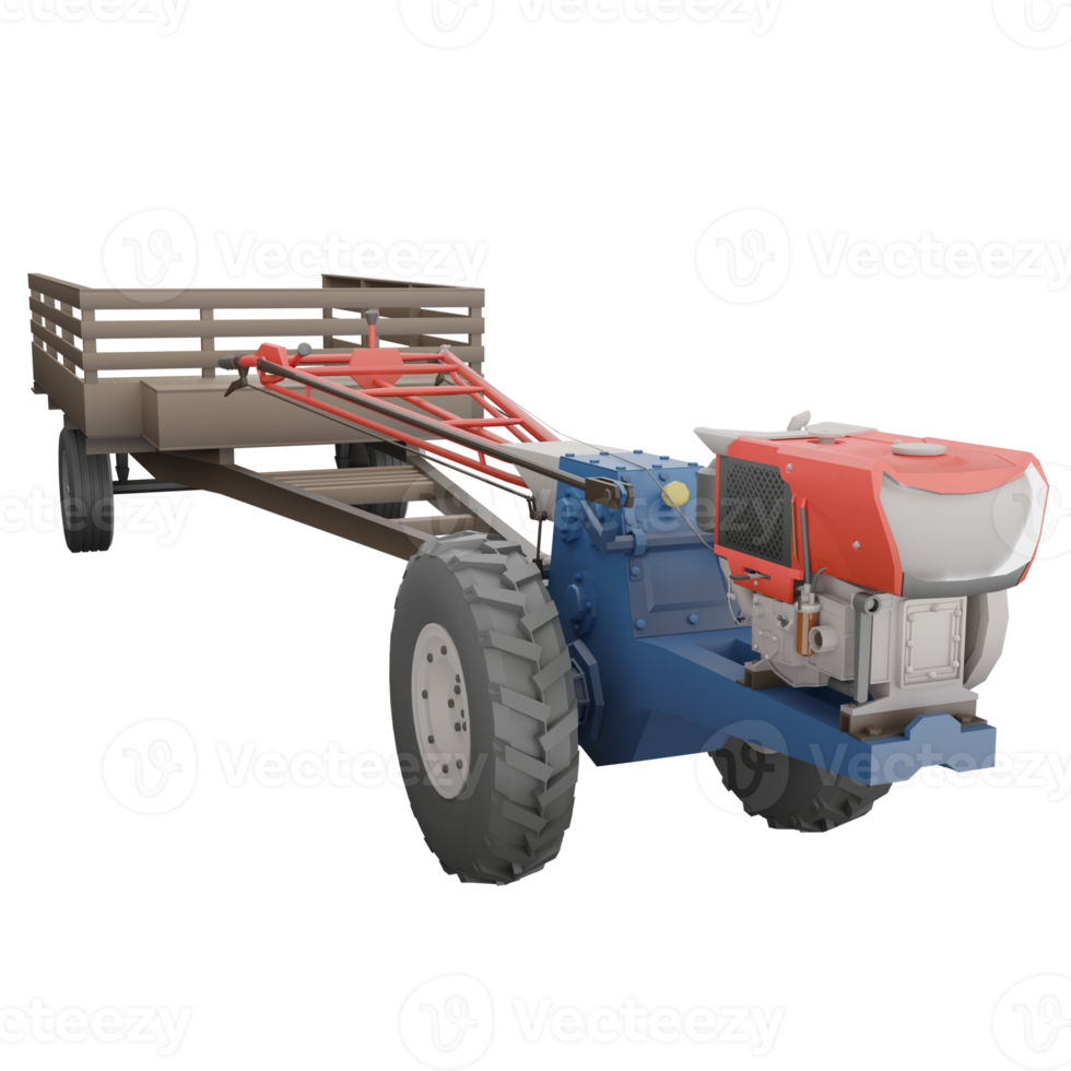 3D render thailand tractor hand control and trailer right side and front to rear view. png illustration.