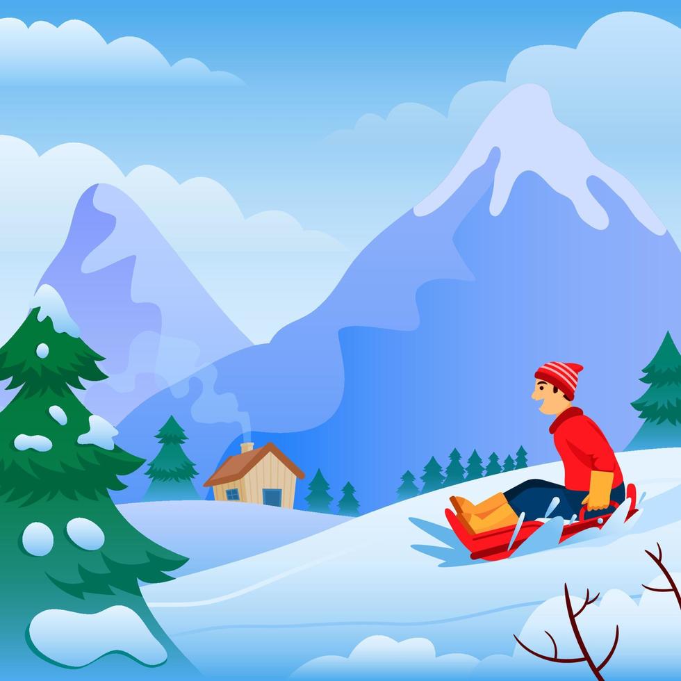 Sliding On Sled In Winter Snow vector