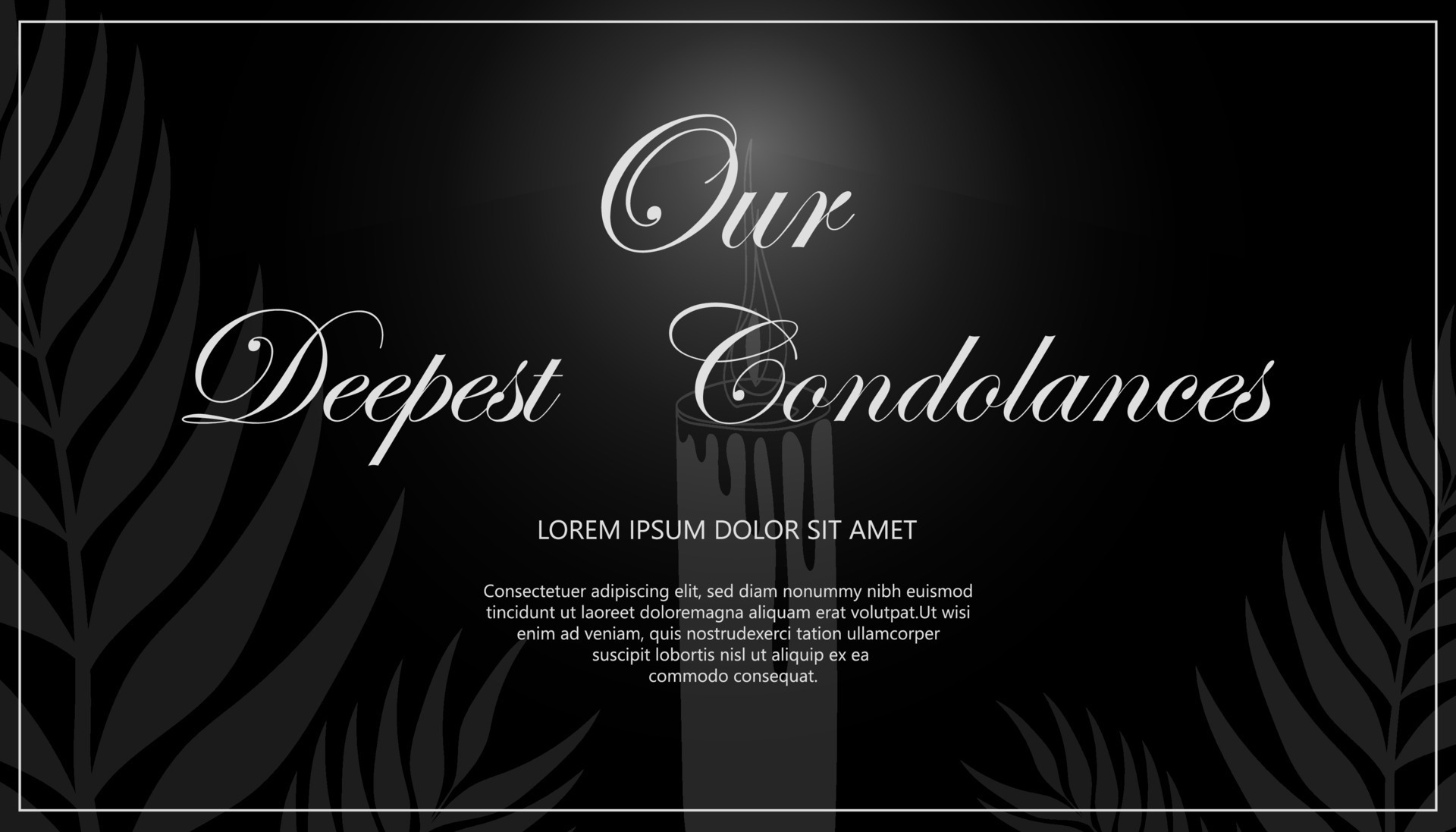 Condolences card template Text branches candle Horizontal banner Condolences card template Text branches candle Horizontal banner