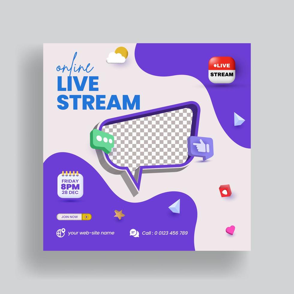 Modern 3d social media post design for webinar live stream banner and digital marketing business post banner template design vector