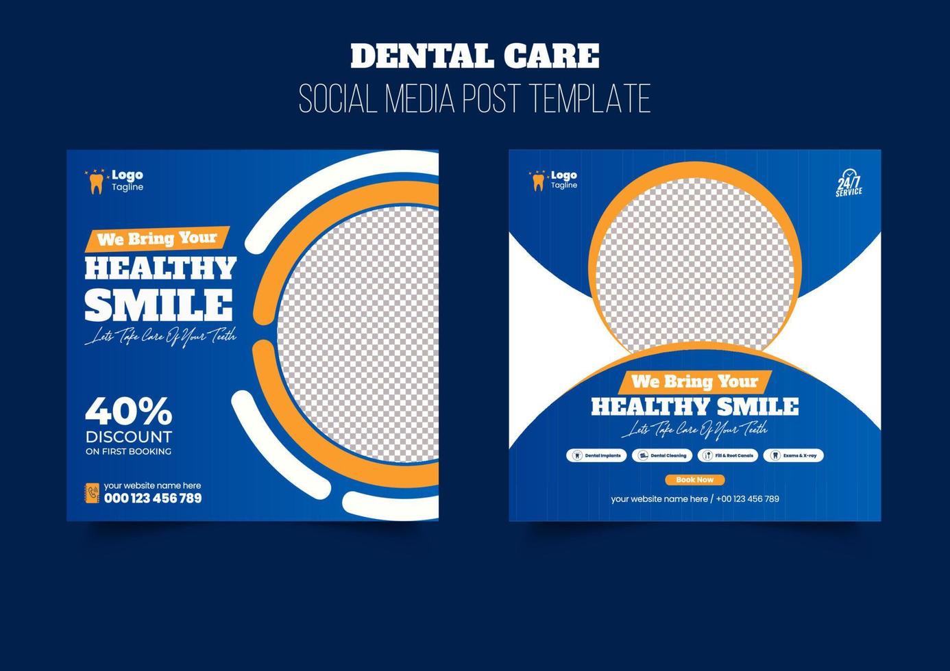 Dental care, medical health care Social media post banner template or promotional square flyer or web banner design vector