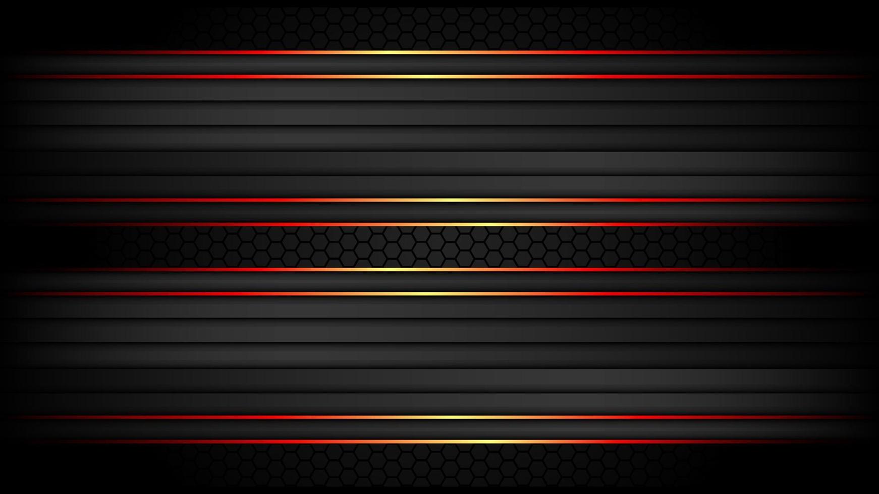 Dark Metallic Tech Carbon Background Banner Vector Wallpaper with Glowing Red Edges