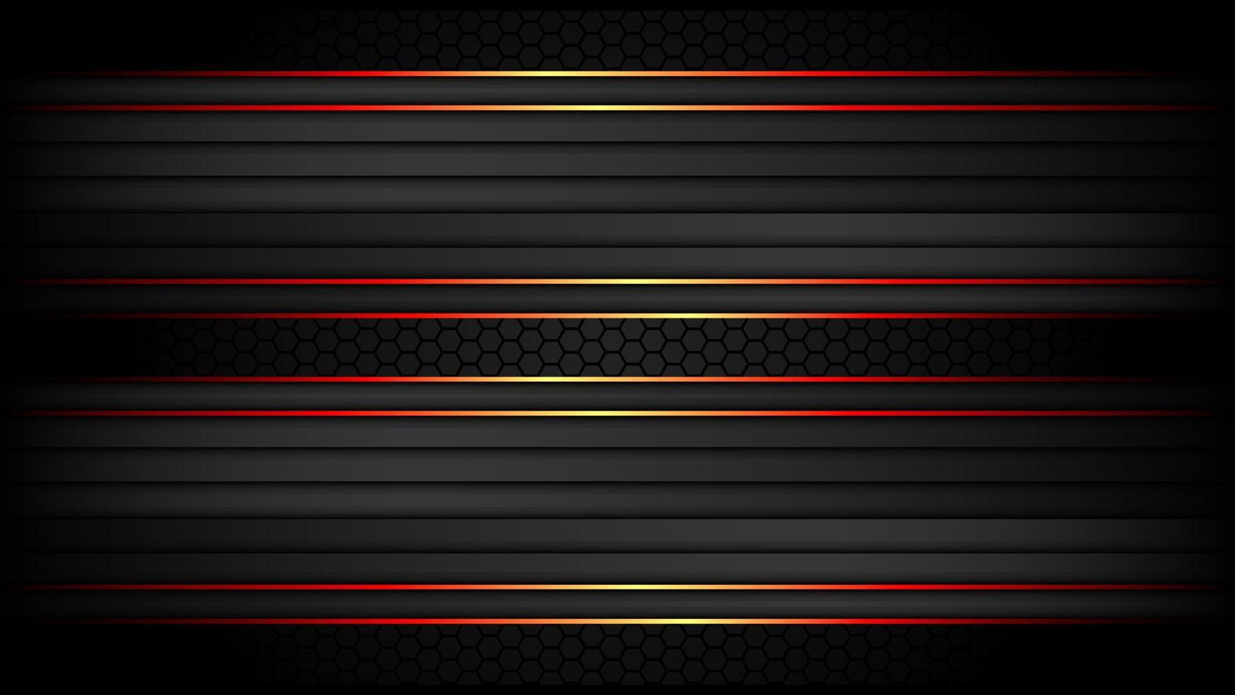 Dark Metallic Tech Carbon Background Banner Vector Wallpaper with Glowing Red Edges