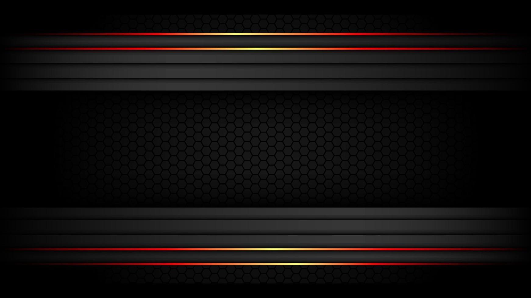 Dark Metallic Tech Carbon Background Banner Vector Wallpaper with Glowing Red Edges