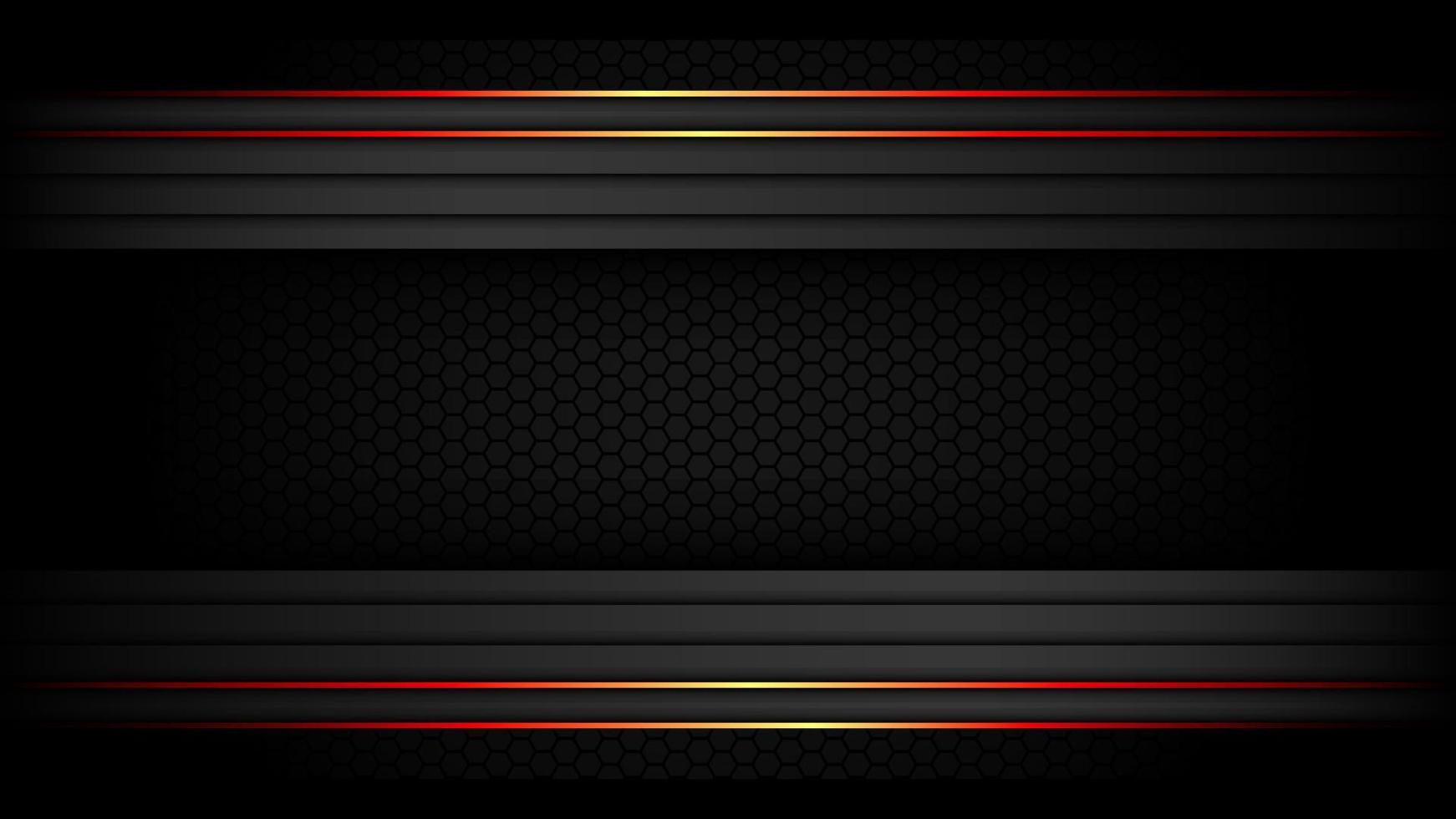 Dark Metallic Tech Carbon Background Banner Vector Wallpaper with Glowing Red Edges