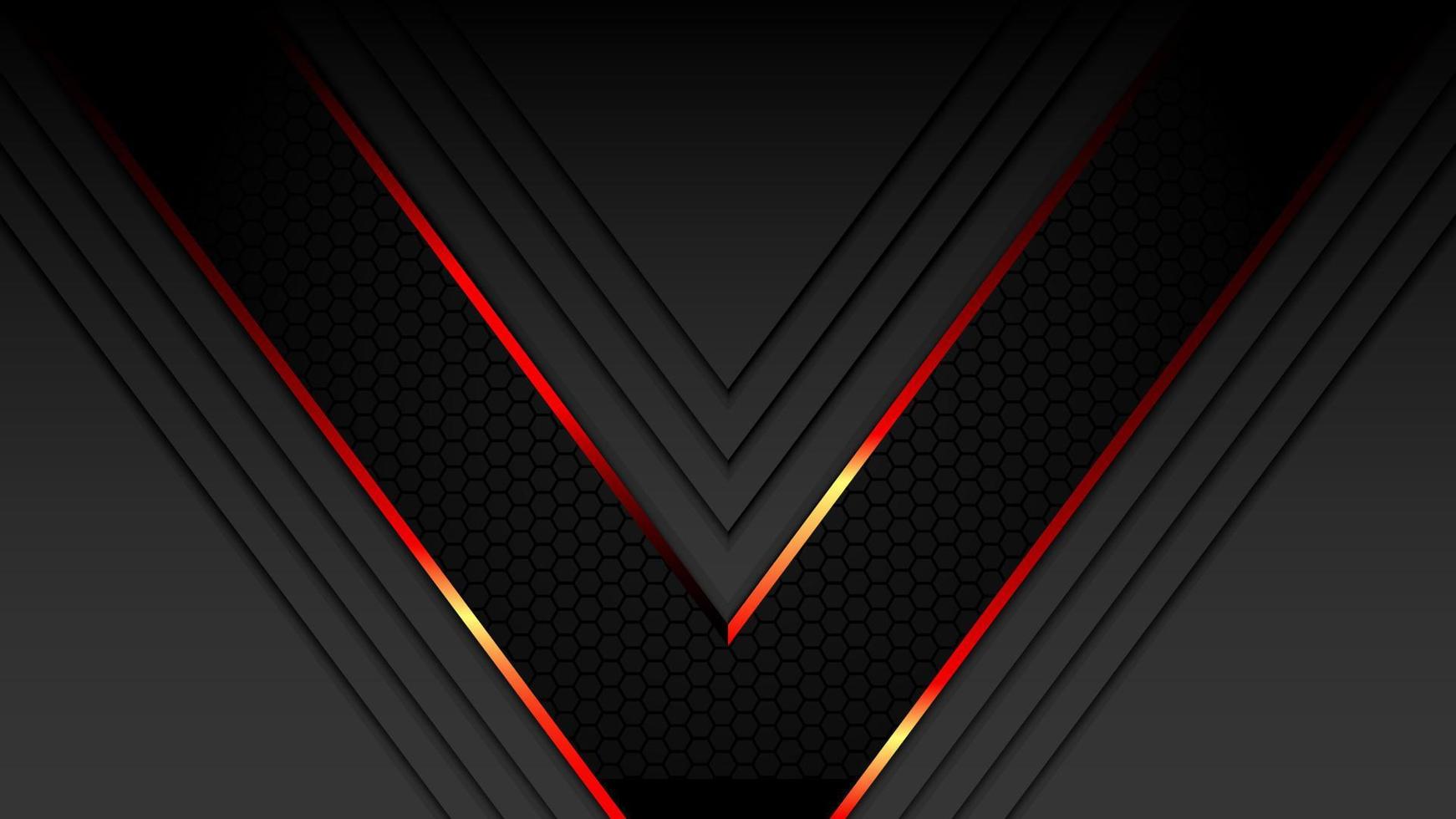 fondo de pantalla de vector de apertura de puerta en forma de v de carbono de tecnología metálica oscura con bordes rojos brillantes