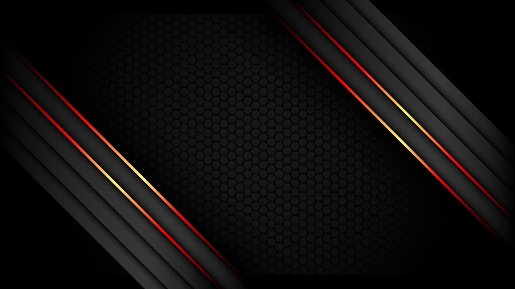 fondo de pantalla de vector de banner de fondo de carbono de tecnología metálica oscura con bordes rojos brillantes en diagonal