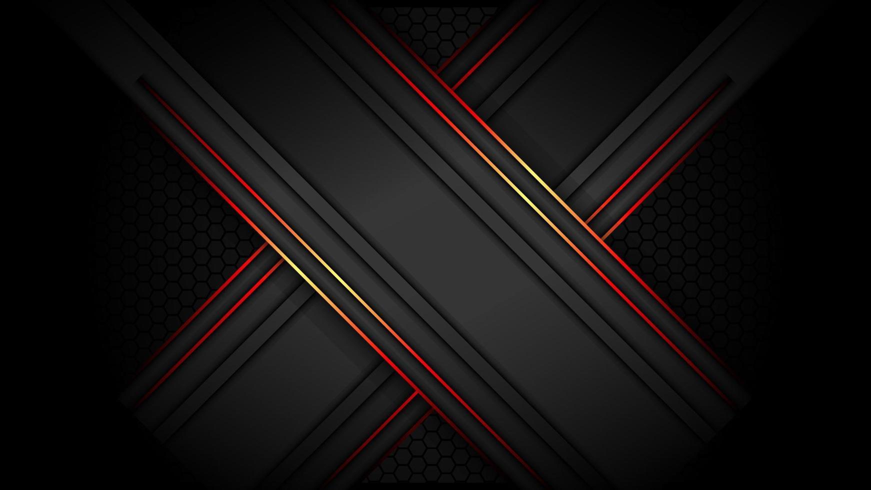 Dark Metallic Cross Tech Carbon Background Banner Vector Wallpaper with Glowing Red Edges