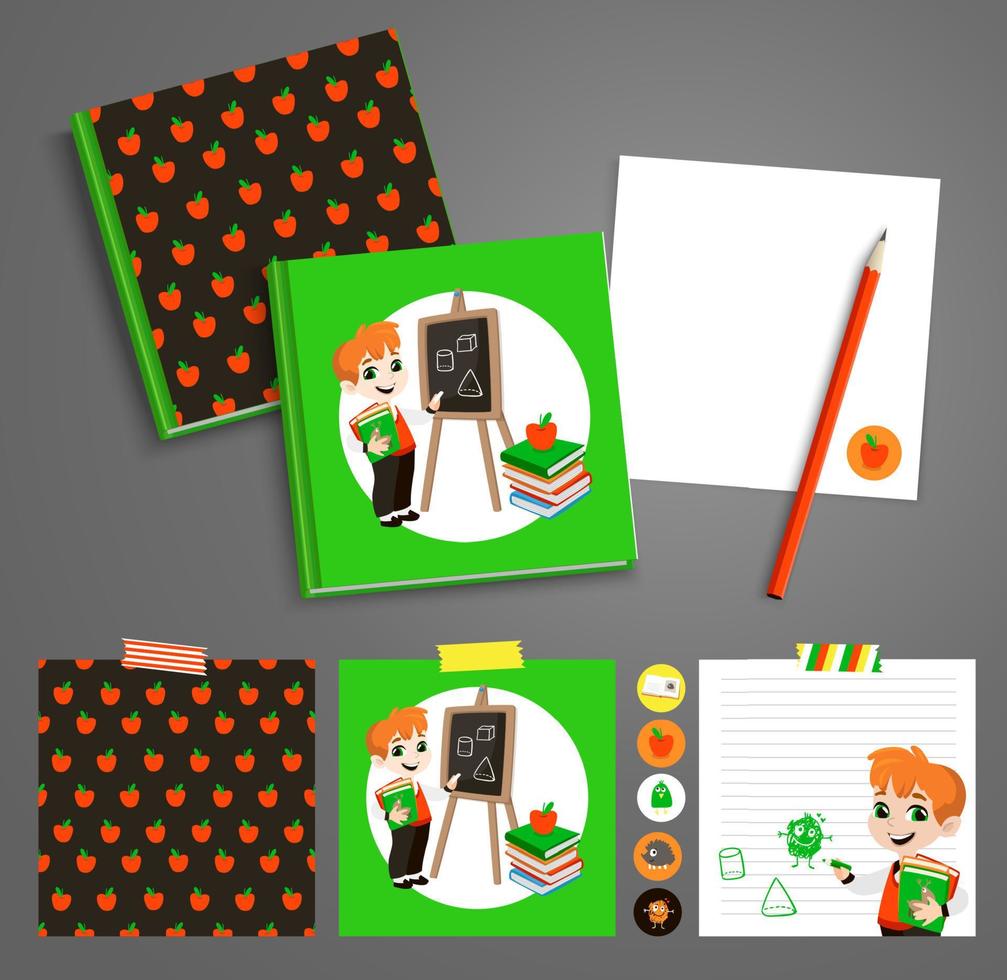 Back to school printable set with pupils. vector