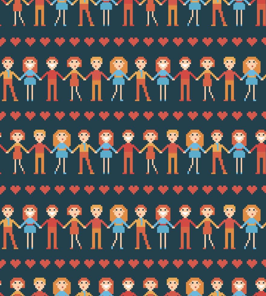 Seamless pattern with pixel people. vector