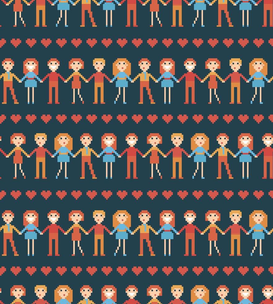 Seamless pattern with pixel people. vector