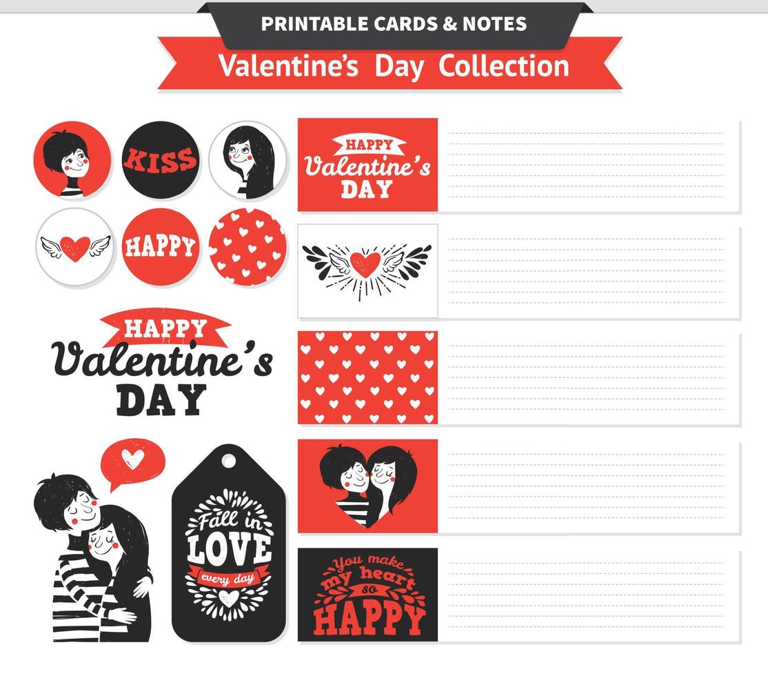 Printable set with couple in love and lettering. vector