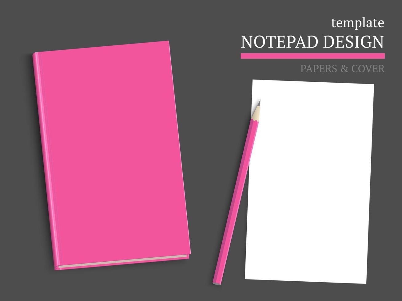 Template of notebook cover and papers. vector