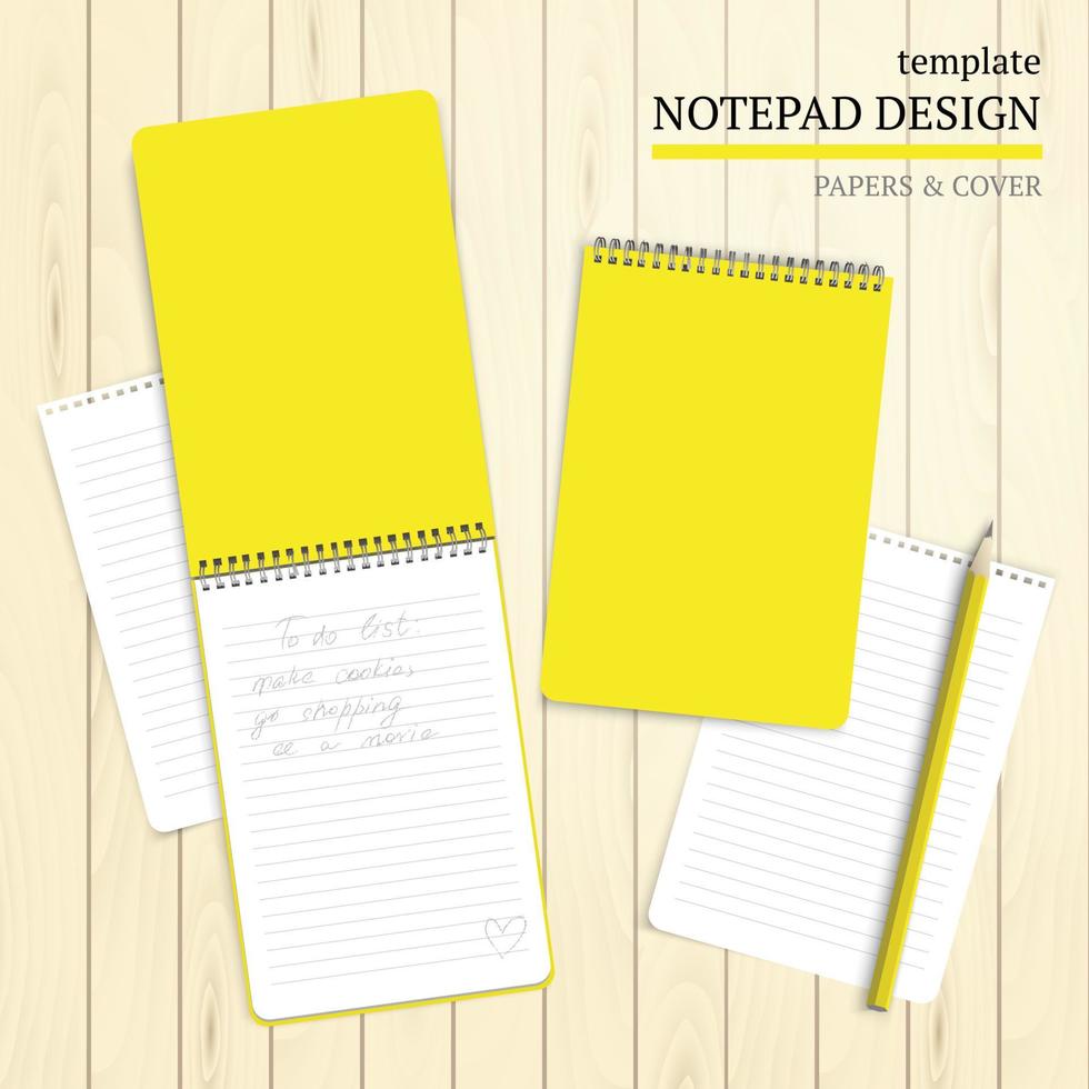 Template of notebook cover and papers. vector