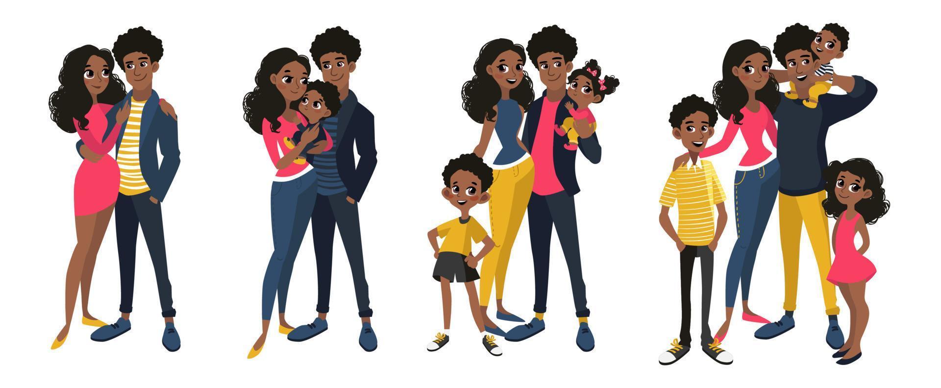 Family set with mom, dad, kids. vector