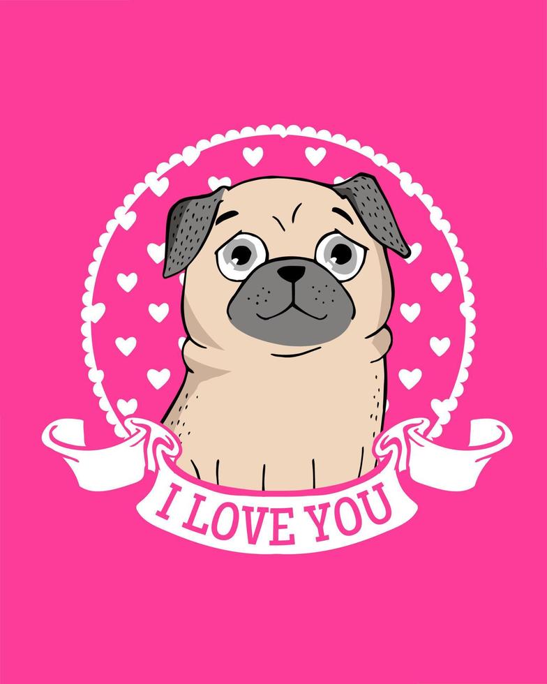 Greeting Card with funny Pug vector