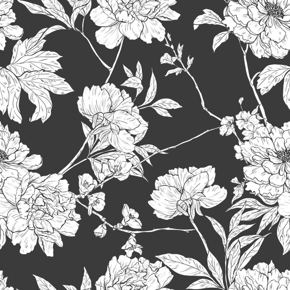 Floral hand drawn seamless pattern with flowers. vector