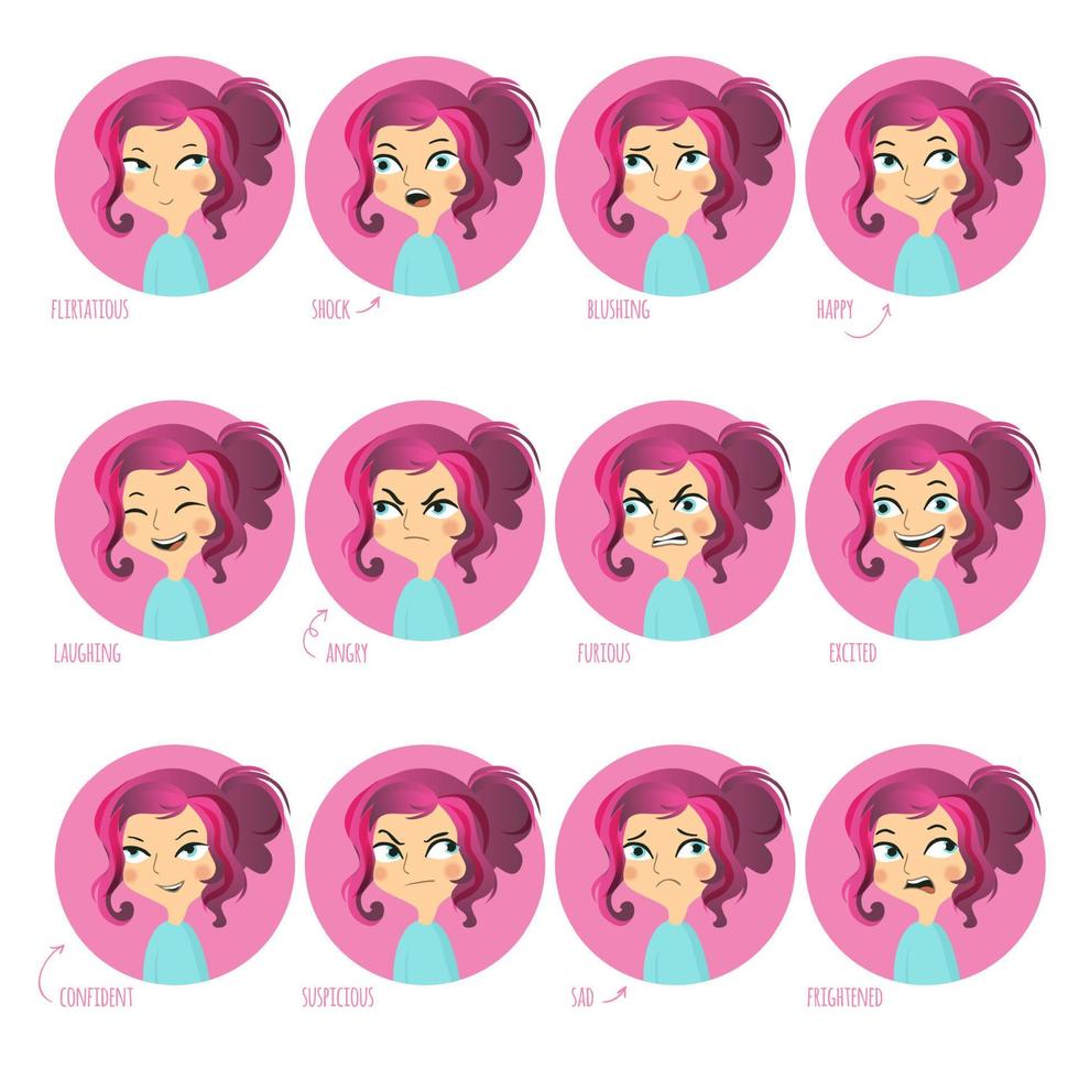 Girls facial expressions. vector