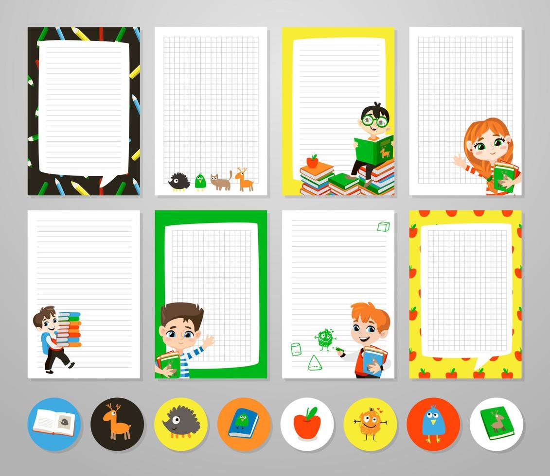 Back to school printable set with pupils. vector