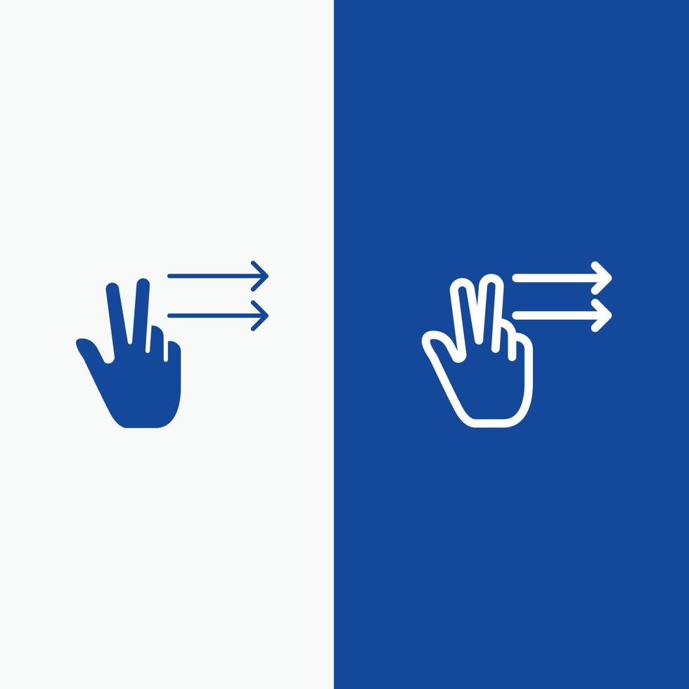 gesto de los dedos línea derecha y glifo icono sólido bandera azul línea y glifo icono sólido bandera azul vector