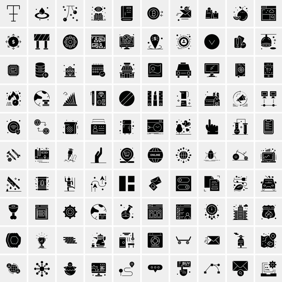 100 Universal Black Line Icons on White Background vector