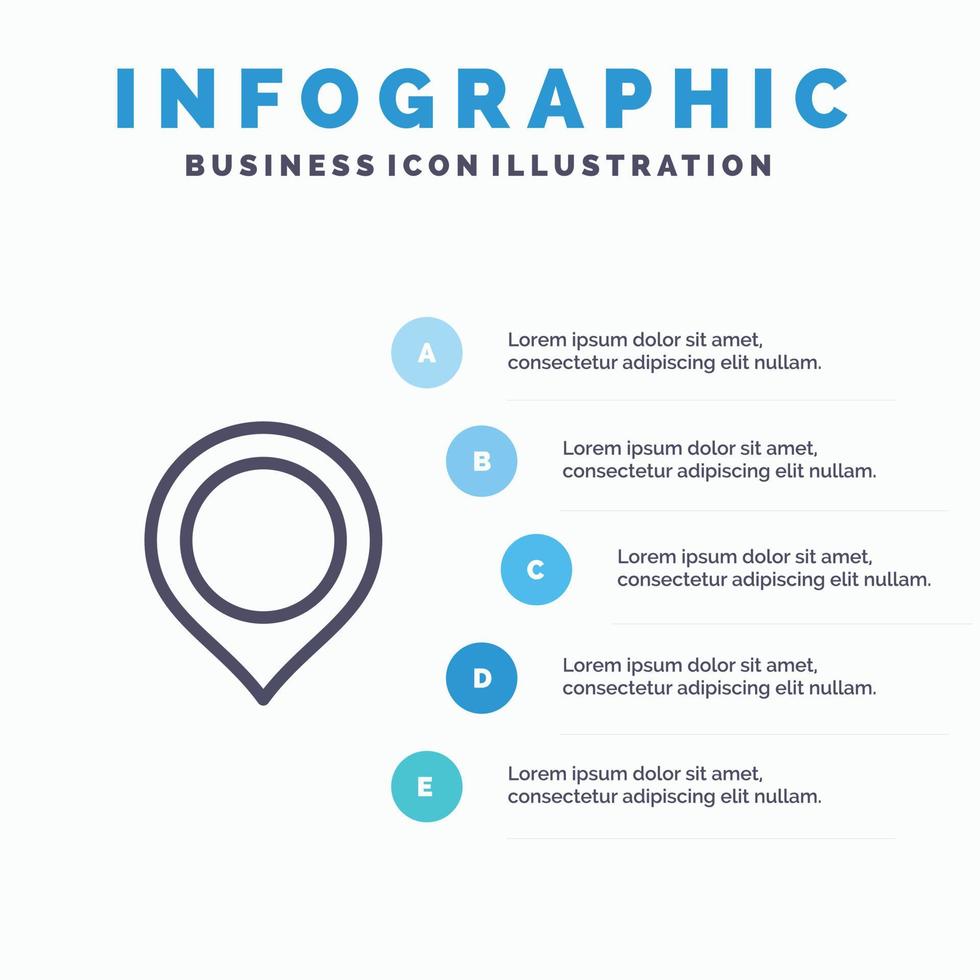 icono de línea de marca de marcador de mapa de ubicación con fondo de infografía de presentación de 5 pasos vector