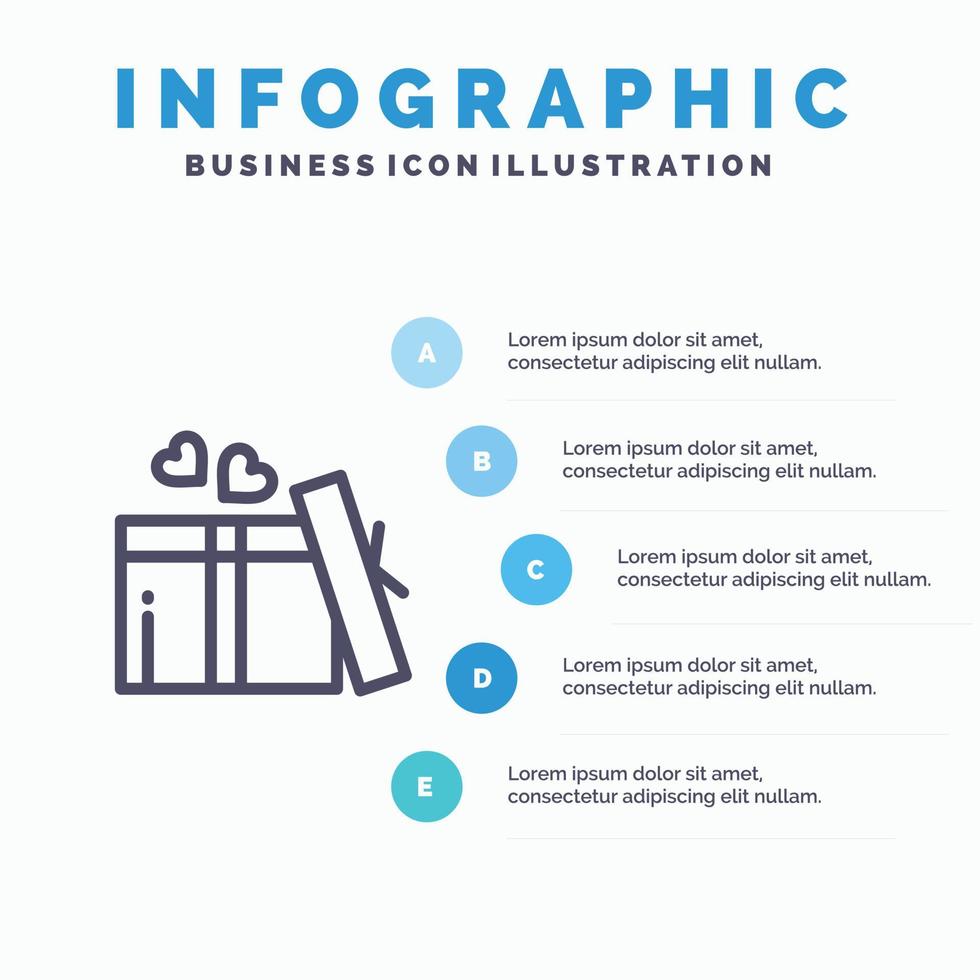 Gift Love Heart Wedding Line icon with 5 steps presentation infographics Background vector