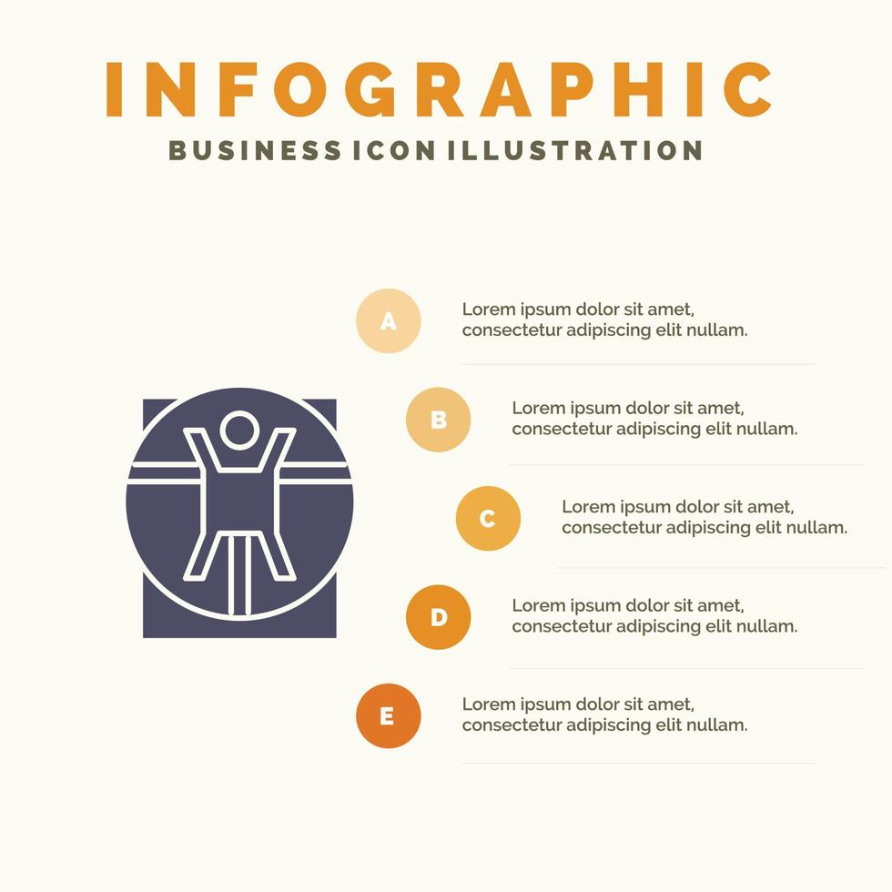 Vitruvian Man Medical Scene Solid Icon Infographics 5 Steps Presentation Background vector