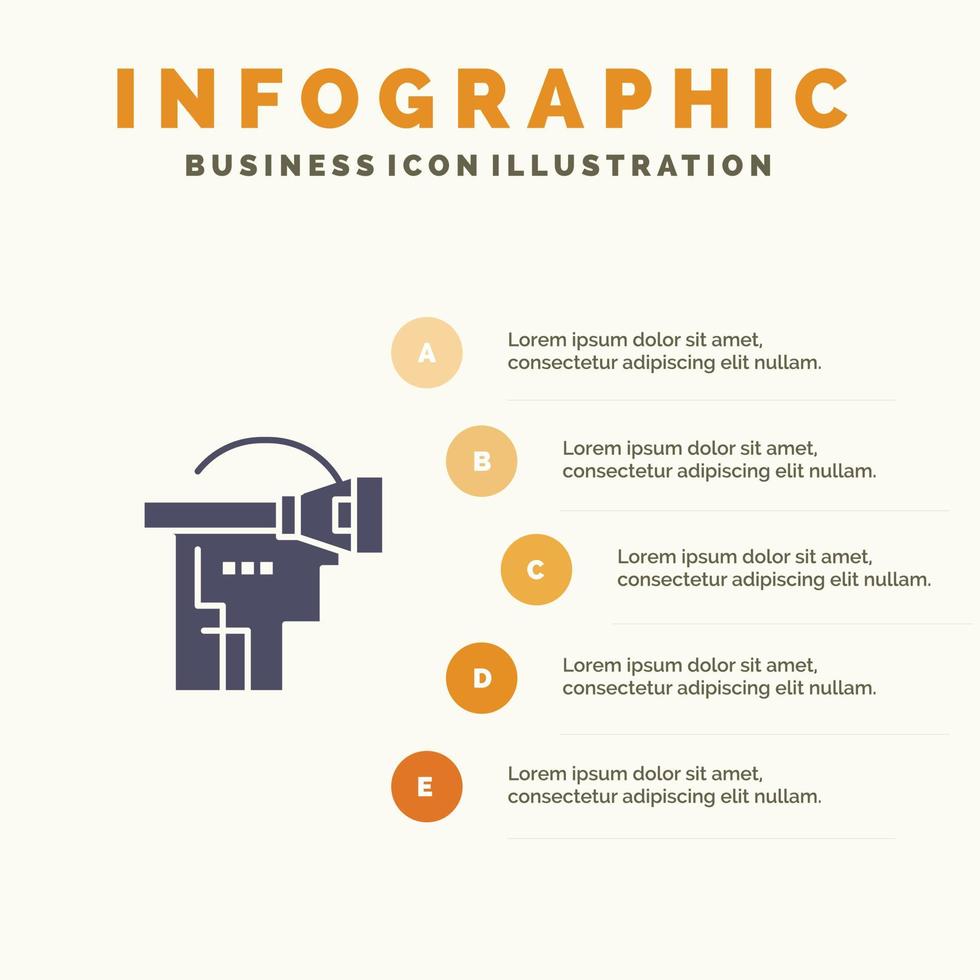 tecnología de auriculares de realidad virtual icono sólido infografía 5 pasos fondo de presentación vector