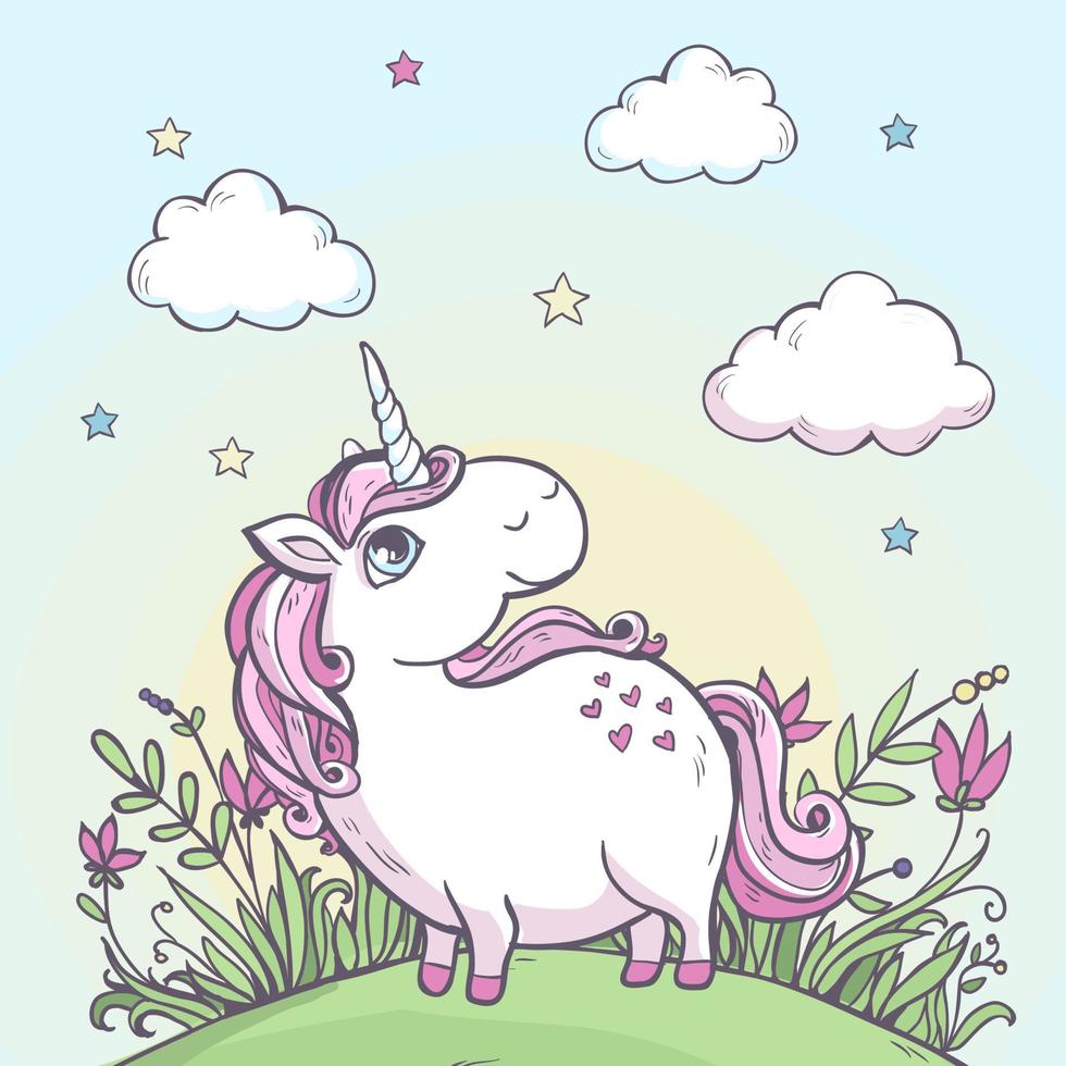 unicornio mágico de dibujos animados. vector