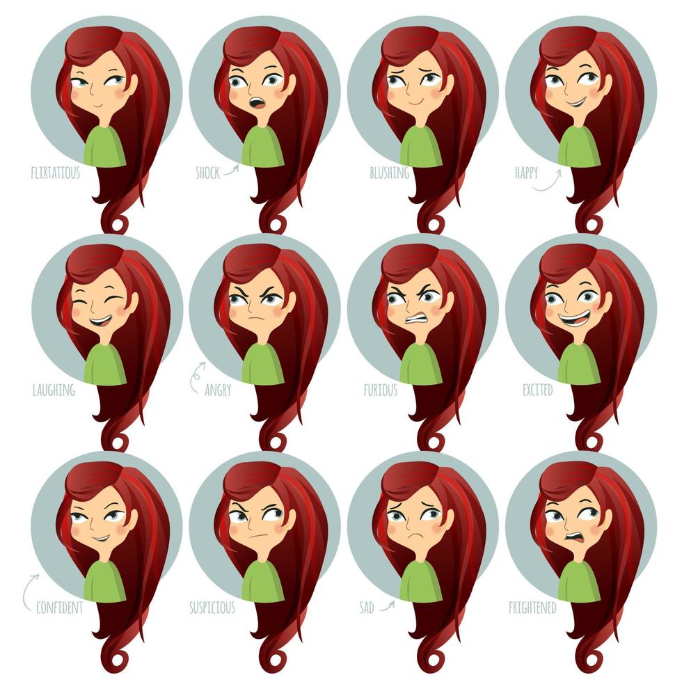 Girls facial expressions. vector