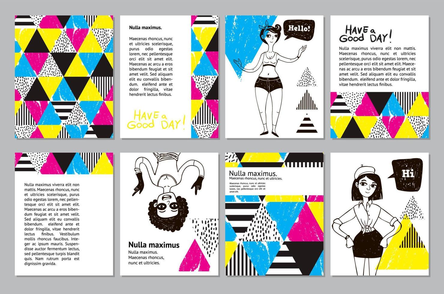 Set of creative universal geometric doodle cards. vector