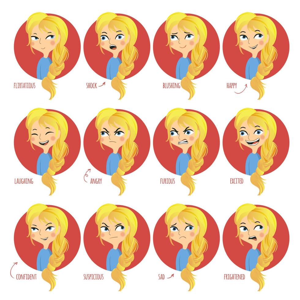 Girls facial expressions. vector