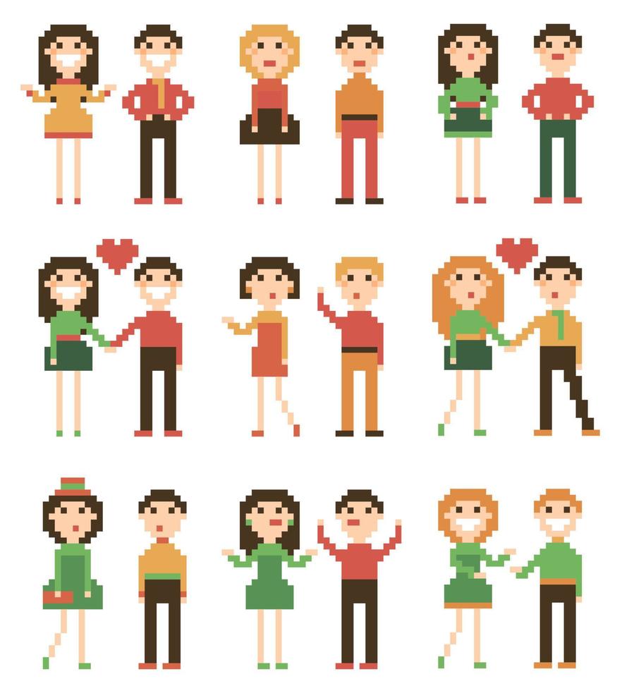 Set of pixel people. vector